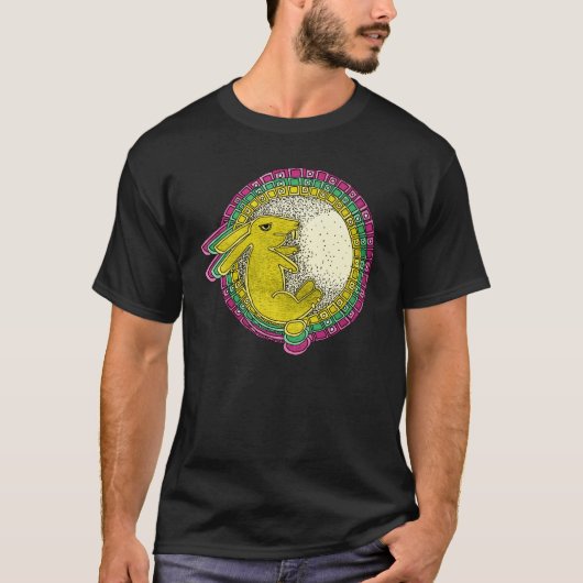 Konijn in de maan TShirt (roze/groen/geel) (Voorkant)