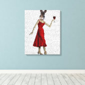 Konijn in de Rode Dress Canvas Afdruk (Insitu (Houten vloer))