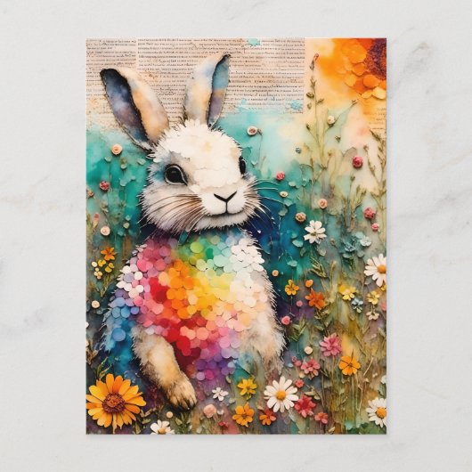 Konijn in de wilde bloemen briefkaart (Voorkant)