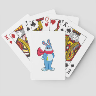 Konijn in de winter met sjaal pokerkaarten