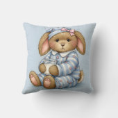 Konijn in een blauwe pyjama met een glas melk kussen (Achterkant)