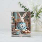 Konijn in een blauwe vacht en boog stropdas briefkaart (Staand voorkant)