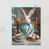 Konijn in een blauwe vacht en boog stropdas briefkaart (Voorkant / Achterkant)