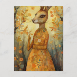 Konijn in een bloemenjurk briefkaart