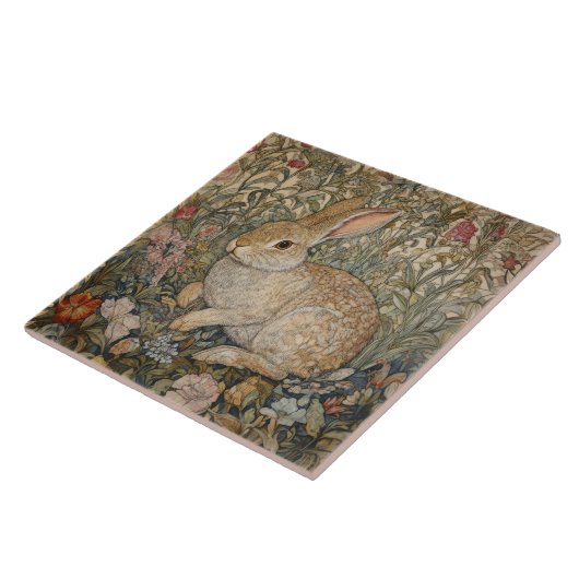 Konijn in een Engelse tuin William Morris Style Tegeltje (Zijkant)