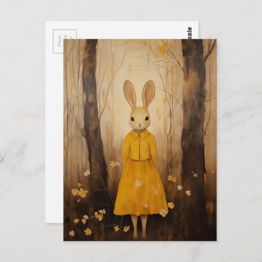Konijn in een gele jurk in het bossen briefkaart (Voorkant / Achterkant)