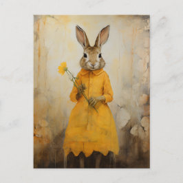 Konijn in een gele jurk met een gele bloem briefkaart