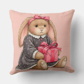 Konijn in een grijze fluwelen jurk met een geschen kussen (Achterkant)