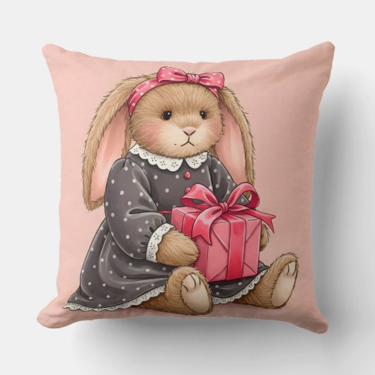 Konijn in een grijze fluwelen jurk met een geschen kussen (Voorkant)