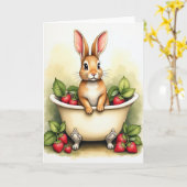 Konijn in een Kom Cute Art Kaart (Gele Bloem)
