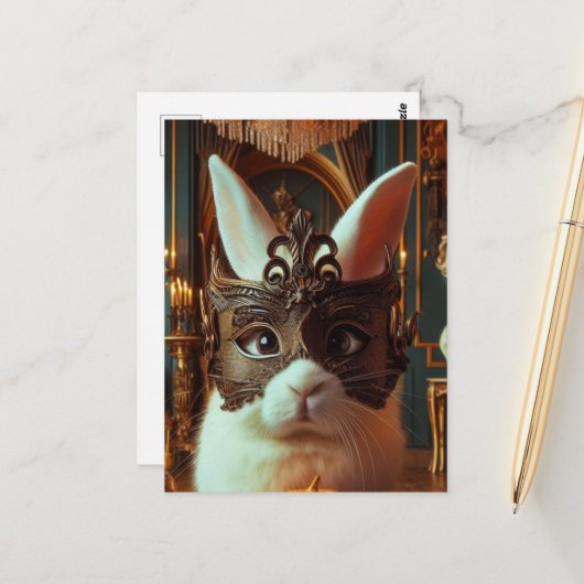 Konijn in een masker briefkaart (Voorkant / Achterkant in situ)