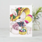  konijn in een motorkap aangepaste retro Pasen Feestdagenkaart (Staand voorkant)