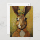 Konijn in een outfit met bloemen briefkaart (Voorkant / Achterkant)