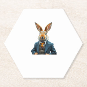 Konijn in een pak -  Paashaas Portret W Kartonnen Onderzetters