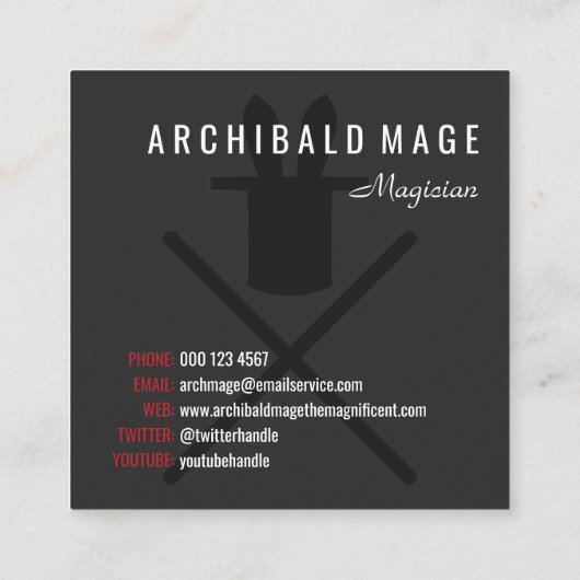 Konijn in een Pet, donkergrijs en roodmonogram Mag Vierkante Visitekaartje (Achterkant)