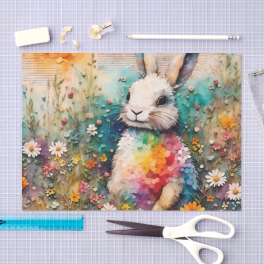 Konijn in een Wildflower Meadow Decoupage Tissuepapier (Craft)