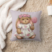 Konijn in een witte jurk met een roze lolly kussen (Deken)