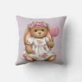 Konijn in een witte jurk met een roze lolly kussen (Achterkant)