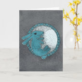 Konijn in het (blauwe) Wenskaart van de Maan Kaart (Gele Bloem)