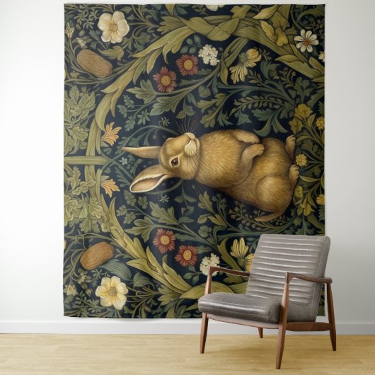 Konijn in het bos art nouveau stijl wandkleed (In situ)