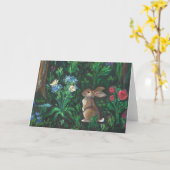 "Konijn in het bos." (Rabbit Detail) Wenskaart Kaart (Gele Bloem)