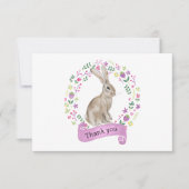 Konijn in krans van krabbelbloemen bedankkaart (Voorkant)