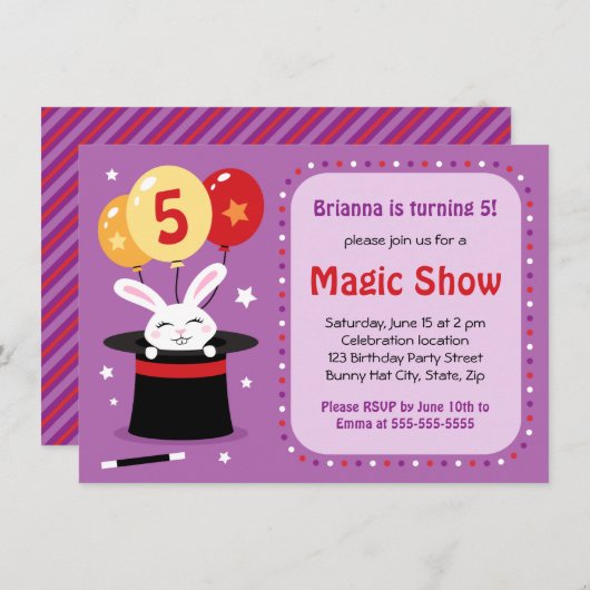 Konijn in magicans pet show verjaardagsfeest kaart (Voorkant / Achterkant)