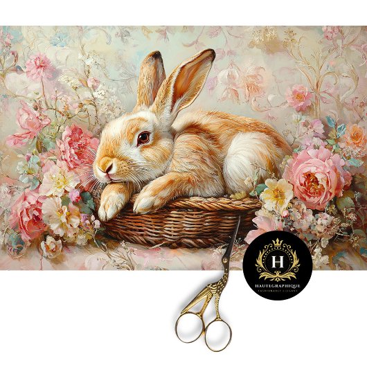  konijn in mandje Floral Elegance Decoupage Tissuepapier