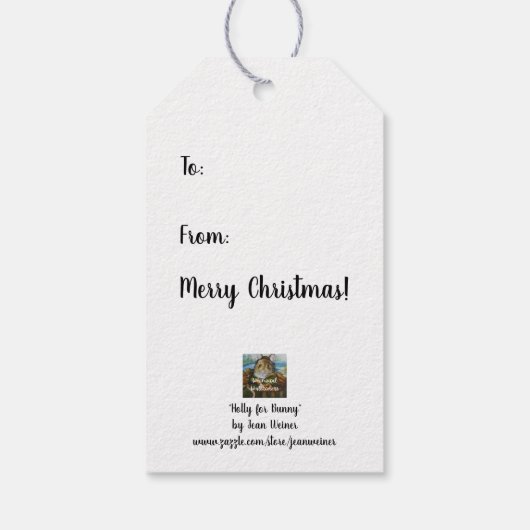 Konijn in mandje met Holly Sprigs Waterverf Art Cadeaulabel (Achterkant)