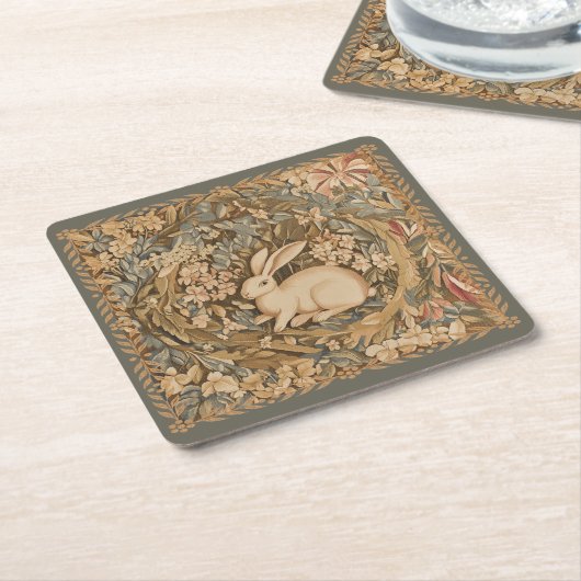  konijn in middeleeuwse tapijtstijl kartonnen onderzetters (Schuin)