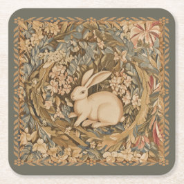  konijn in middeleeuwse tapijtstijl kartonnen onderzetters