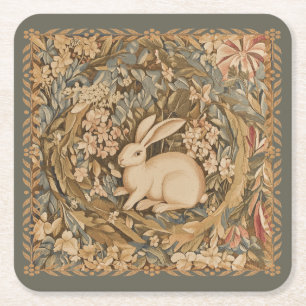  konijn in middeleeuwse tapijtstijl kartonnen onderzetters