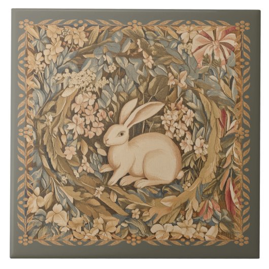 konijn in middeleeuwse tapijtstijl tegeltje (Voorkant)