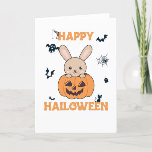 Konijn in pompoen Schattige konijnen Fijne Hallowe Feestdagen Kaart
