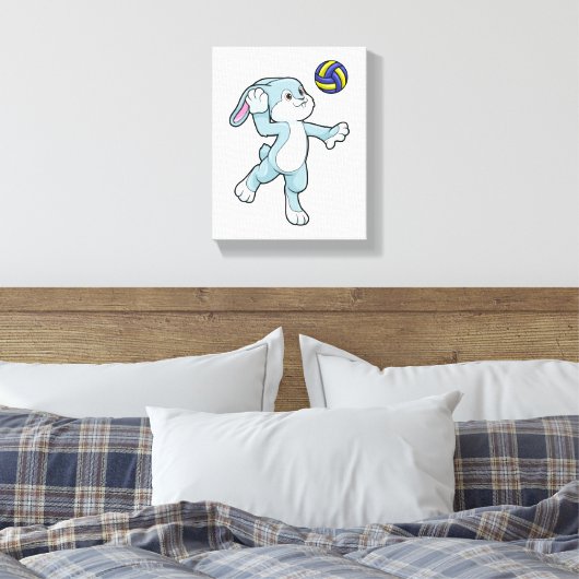 Konijn in sport met volleybal canvas afdruk (Insitu (Slaapkamer))