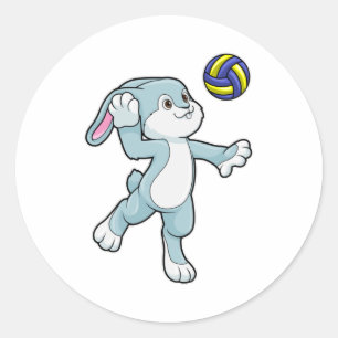 Konijn in sport met volleybal ronde sticker