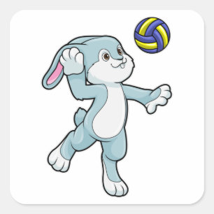 Konijn in sport met volleybal vierkante sticker