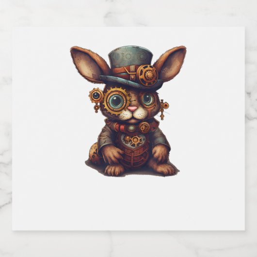 Konijn in steampunk mechanische versnelling, leven sparkling wijnetiket (Enkel label)