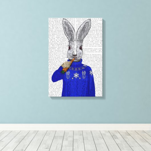 Konijn in Sweater Canvas Afdruk (Insitu (Houten vloer))