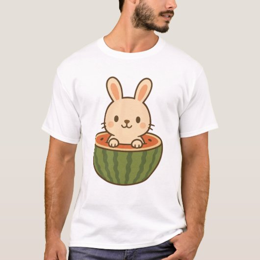 Konijn in Watermeloen – Schattigee Kawaii Fruit T-shirt (Voorkant)