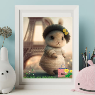 Konijn in witte jurk Eiffeltoren Persoonlijk gemaa Poster