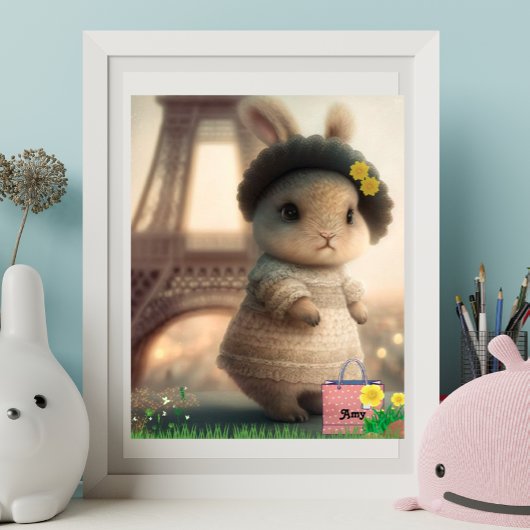 Konijn in witte jurk Eiffeltoren Persoonlijk gemaa Poster