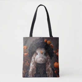 Konijn in zwart middeleeuws kostuum tote bag