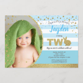 Konijn jongen 2e verjaardag foto uitnodiging in bl