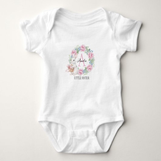Konijn 'Jongste Zusje' Roze Roos Gepersonaliseerd Romper (Voorkant)