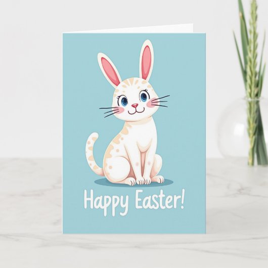 Konijn Kat Happy Pasen Kaart (Voorkant)
