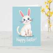 Konijn Kat Happy Pasen Kaart (Gele Bloem)