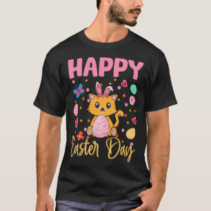Konijn Kat Kleurrijke Eieren Jagen Gelukkige Pasen T-shirt