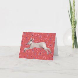 Konijn Kerst Kaart Rode Bloemen, Hoppy Kerst