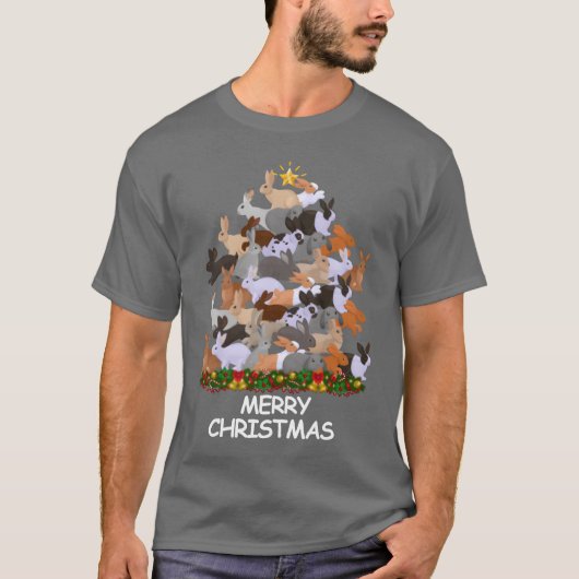 Konijn Kerstboom Vrolijk Kerstcadeau T-shirt (Voorkant)